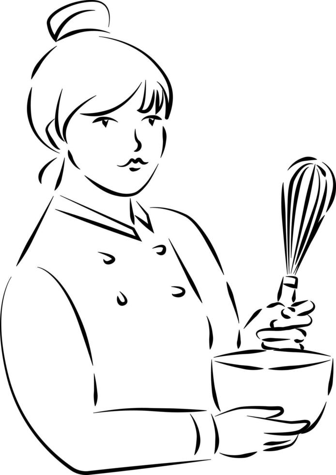 Woman baker linear vector illustration