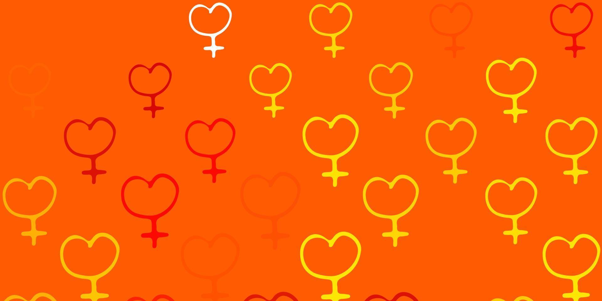 textura de vector naranja claro con símbolos de derechos de las mujeres.