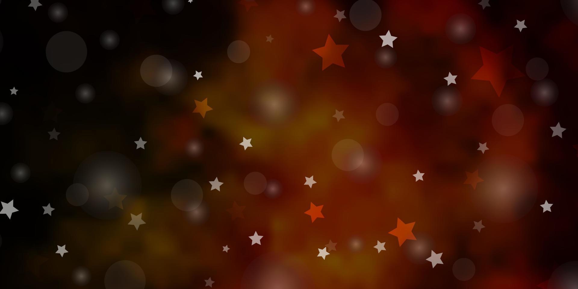 Dark Orange vector background with circles, stars.