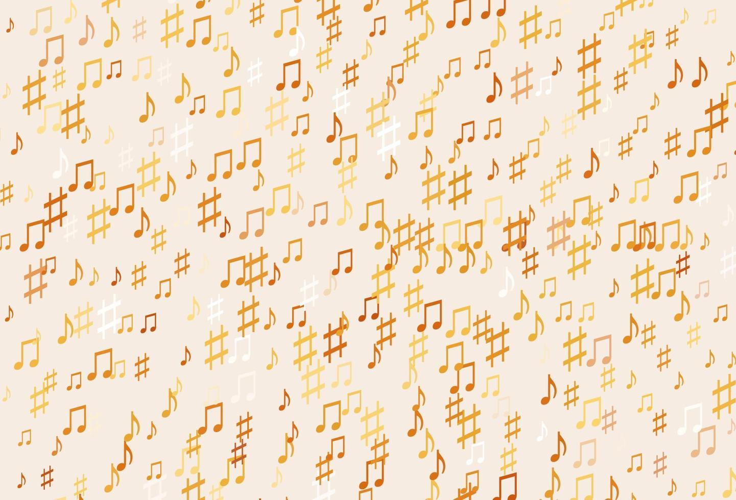 Fondo de vector amarillo claro, naranja con símbolos musicales.