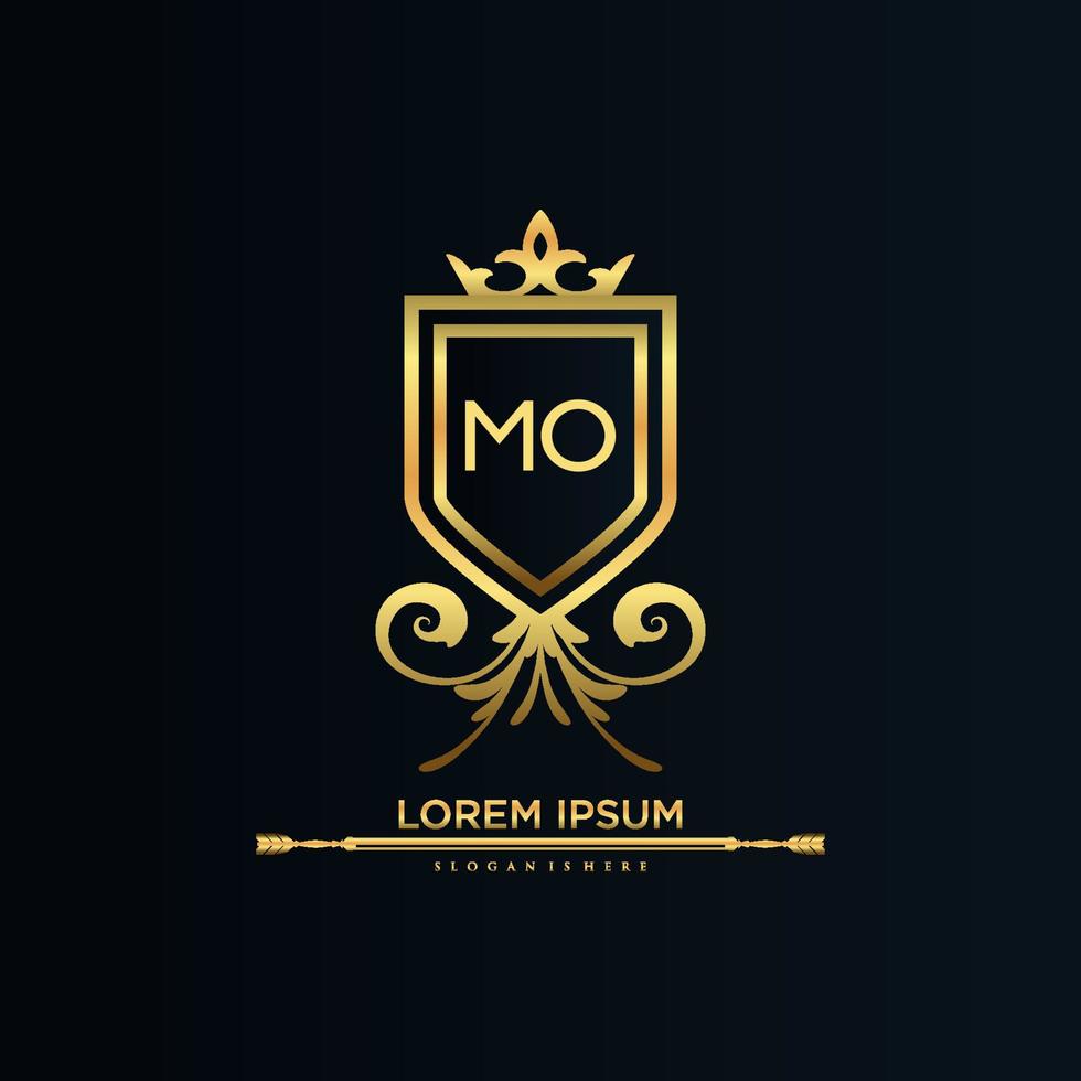 MO Letter Initial with Royal Template.elegant with crown logo vector, Creative Lettering Logo Vector Illustration.