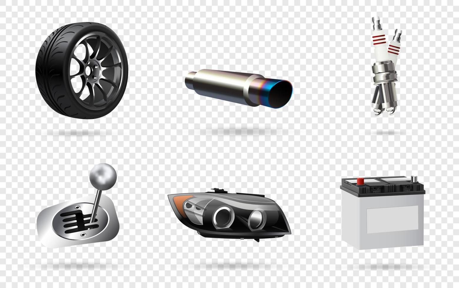 ilustración vectorial, conjunto de iconos de piezas de automóviles, 3d realista vector