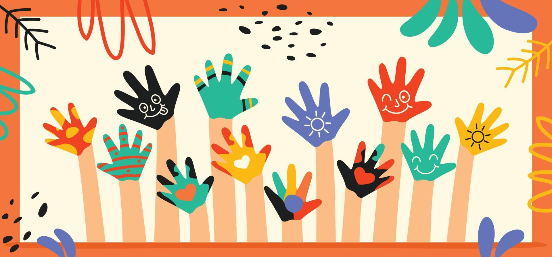 Colorful Painted Hands Of Little Children vector