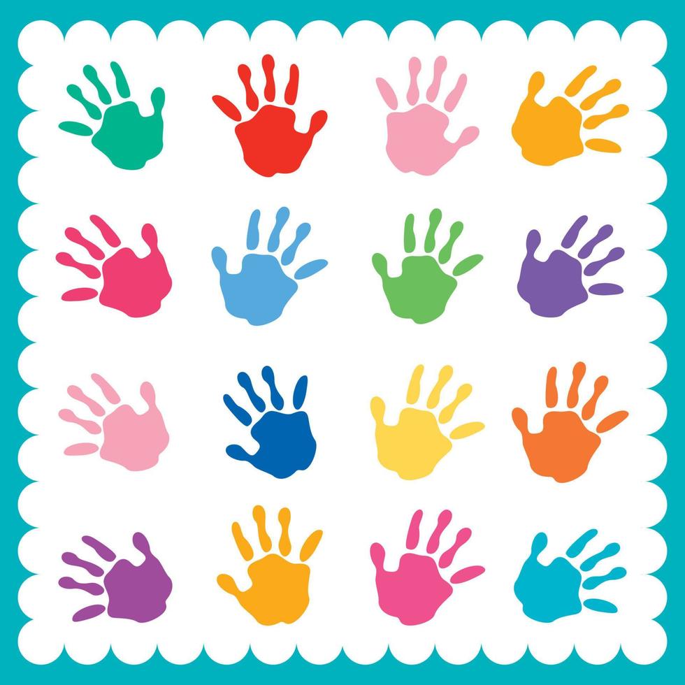 manos pintadas de colores de niños pequeños vector