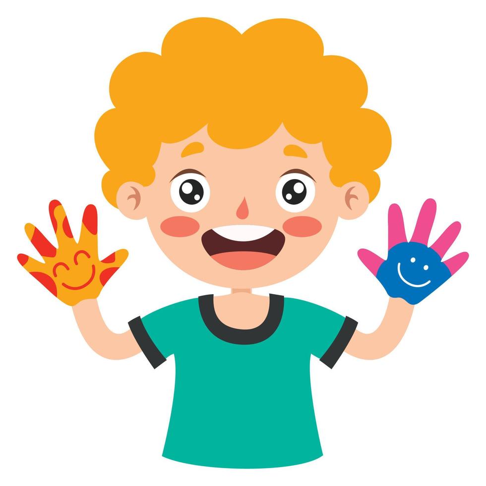 manos pintadas de colores de niños pequeños vector