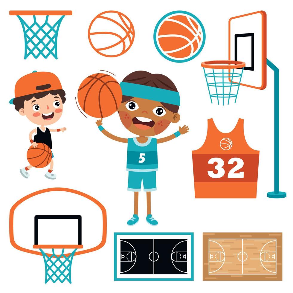 conjunto de varios elementos de baloncesto vector