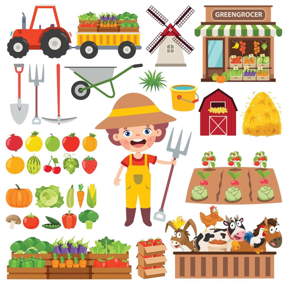 Set Of Various Farm Elements vector