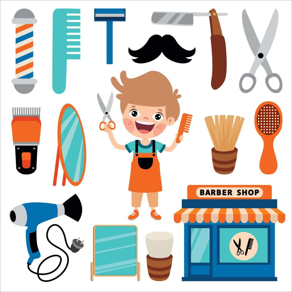 Set Of Various Barber Elements vector