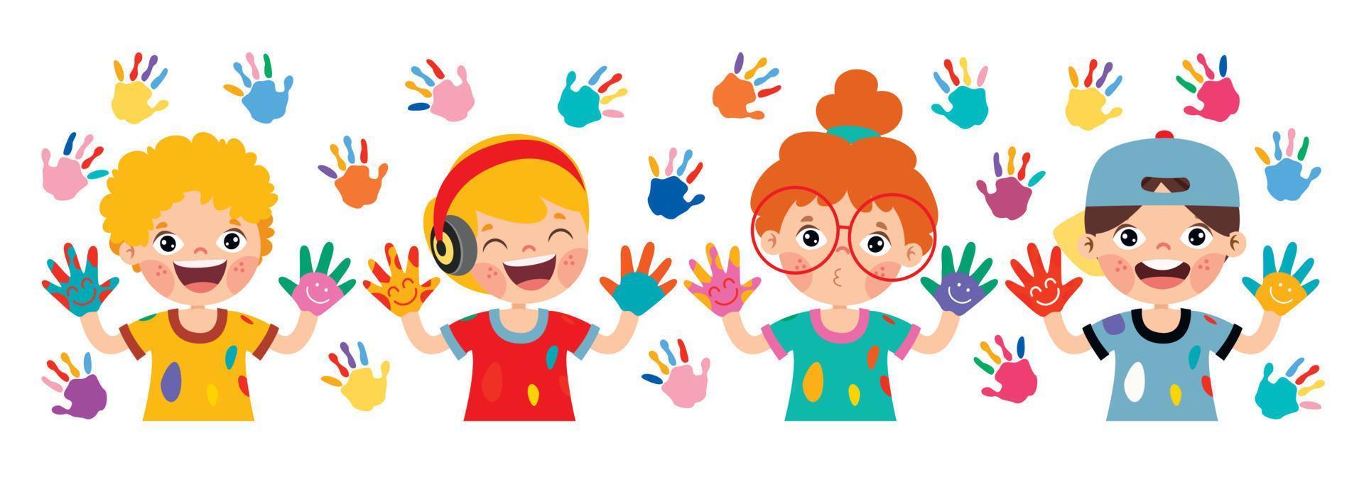 Colorful Painted Hands Of Little Children vector