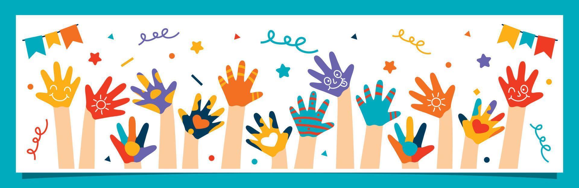 Colorful Painted Hands Of Little Children vector