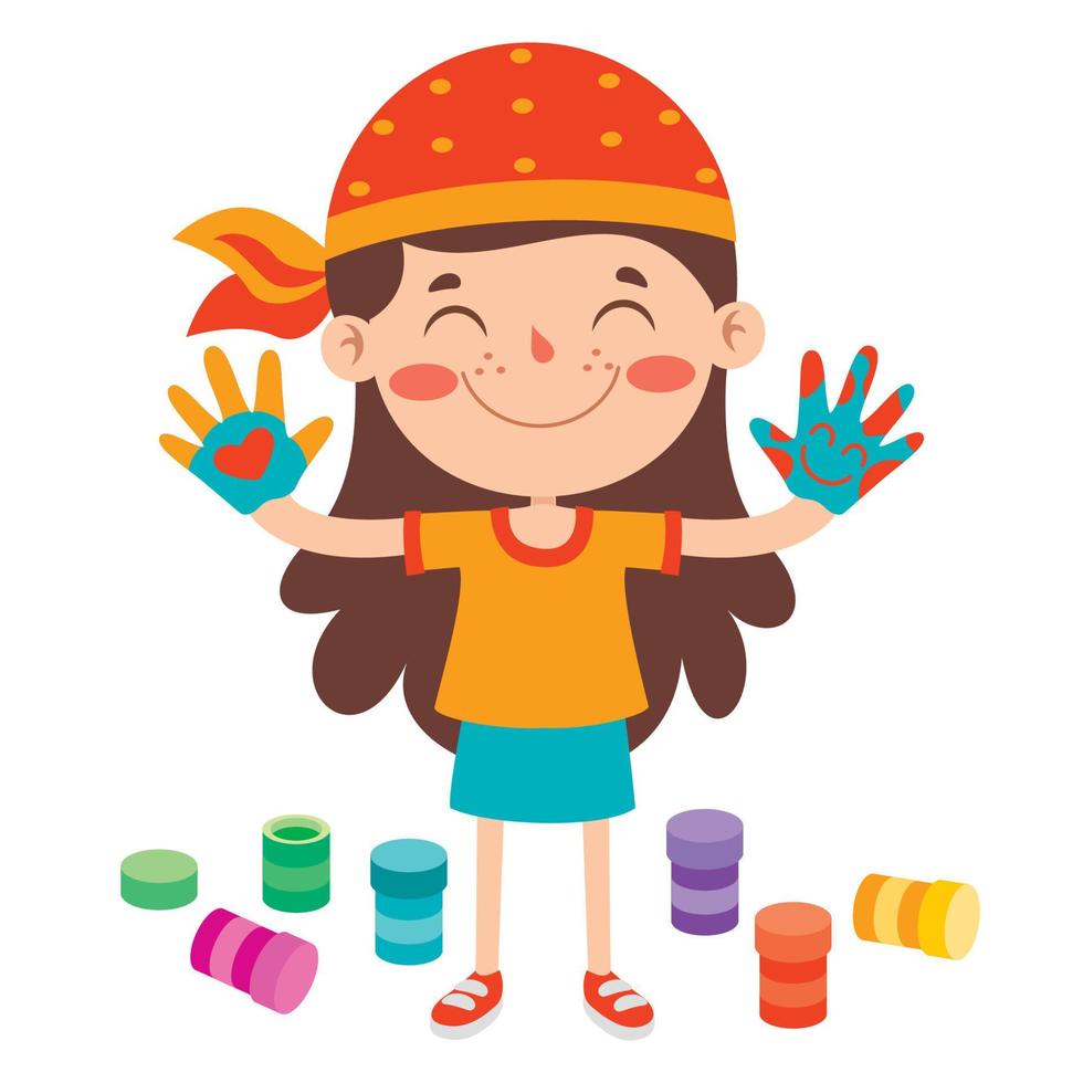 manos pintadas de colores de niños pequeños vector