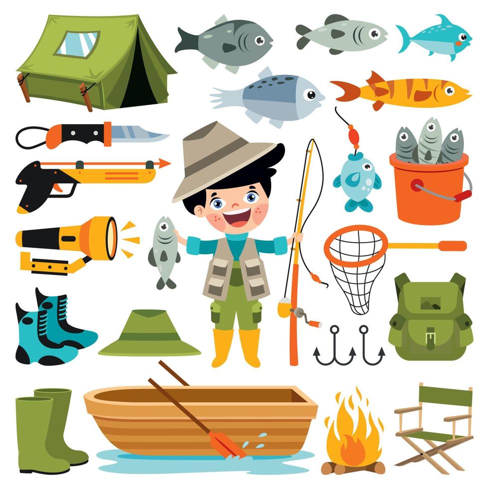 conjunto de varios elementos de pesca vector