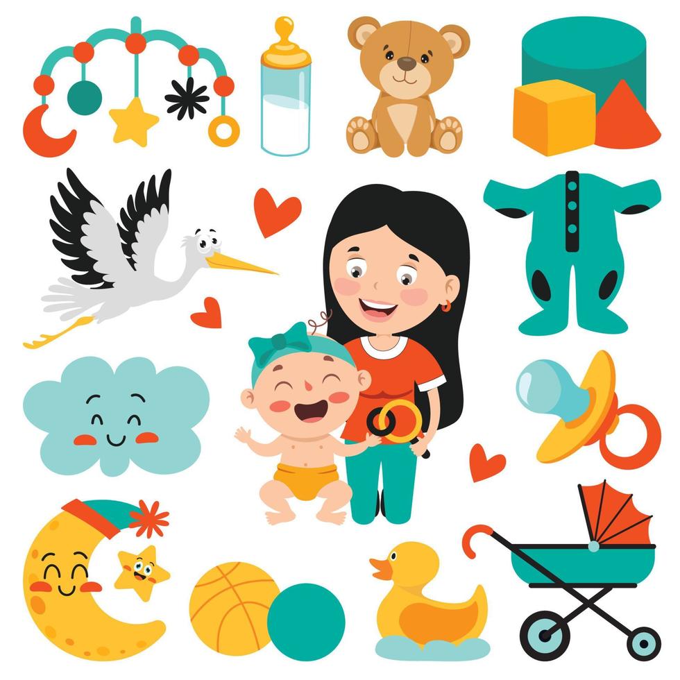 Set Of Various Baby Elements vector