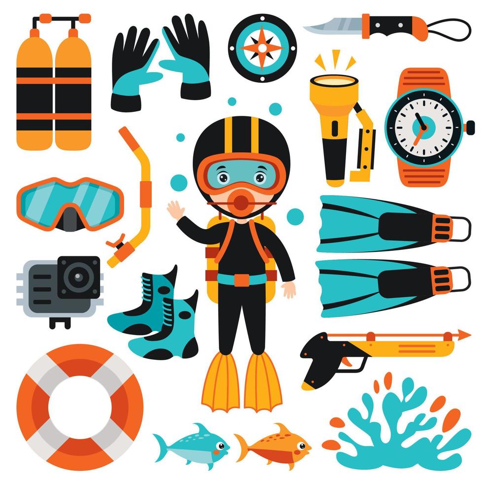 Set Of Various Diving Elements vector