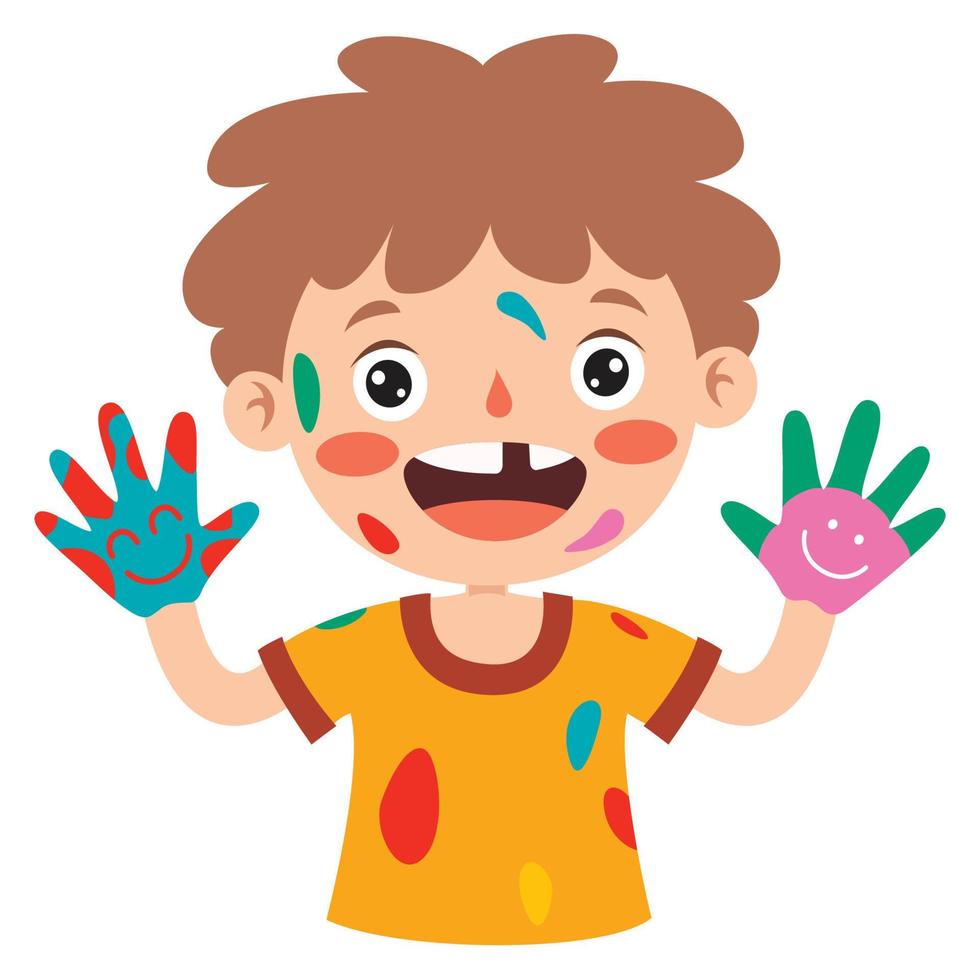 manos pintadas de colores de niños pequeños vector