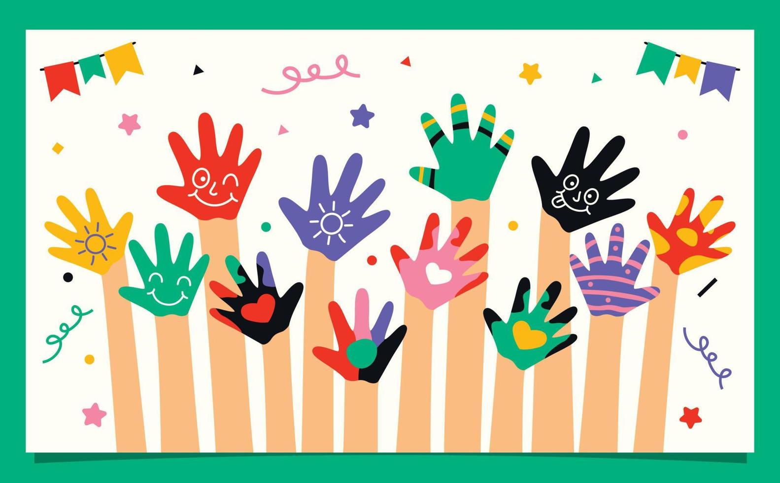 Colorful Painted Hands Of Little Children vector