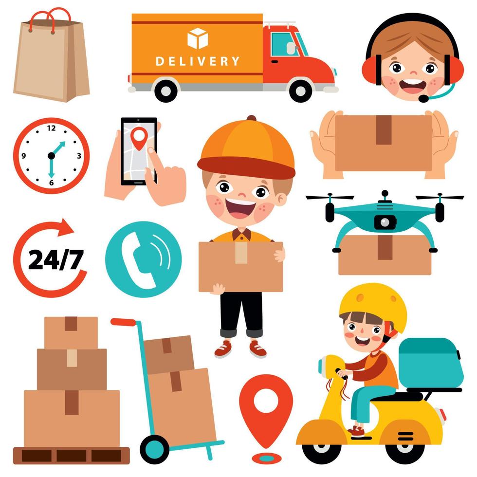 Set Of Various Delivery Elements vector