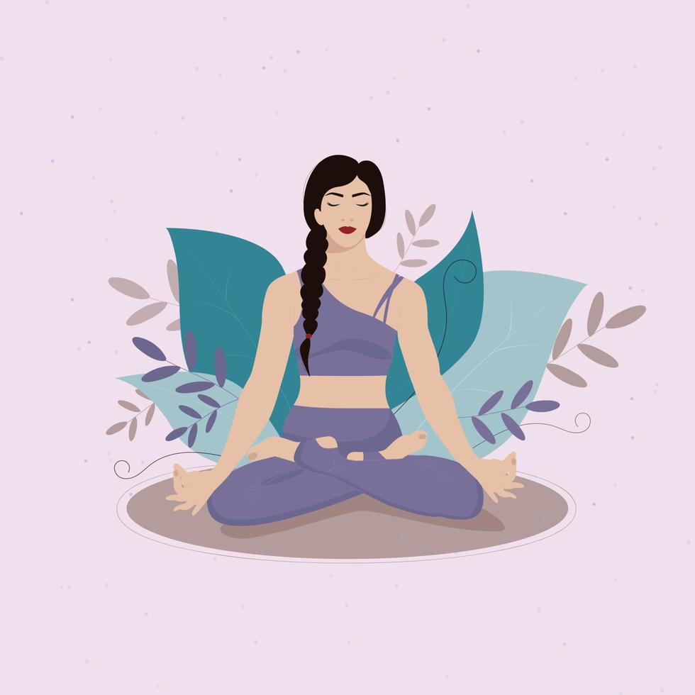 Girl, woman's yoga. Meditation. vector