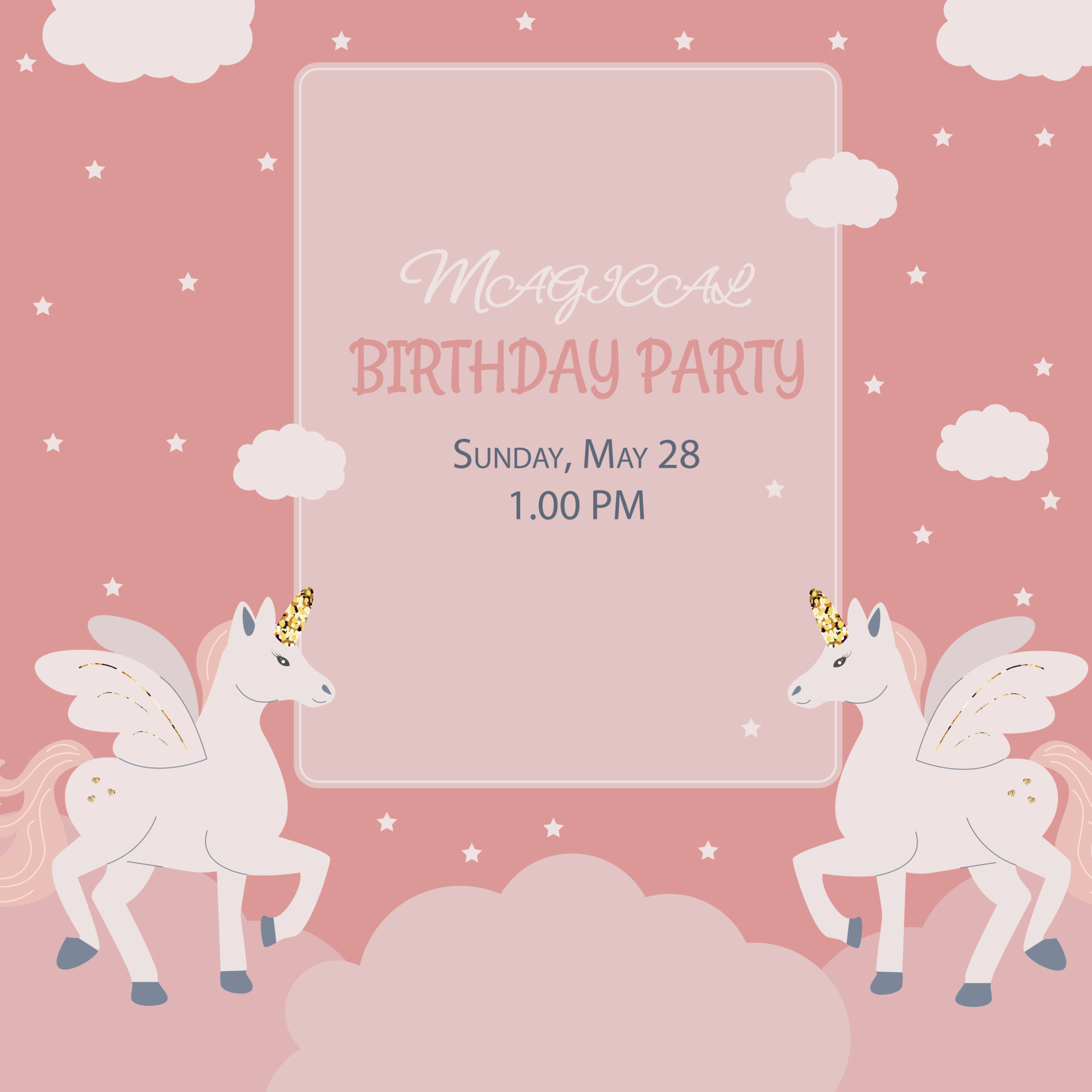 Birthday party invitation with twin unicorn on peach background 13439932  Vector Art at Vecteezy