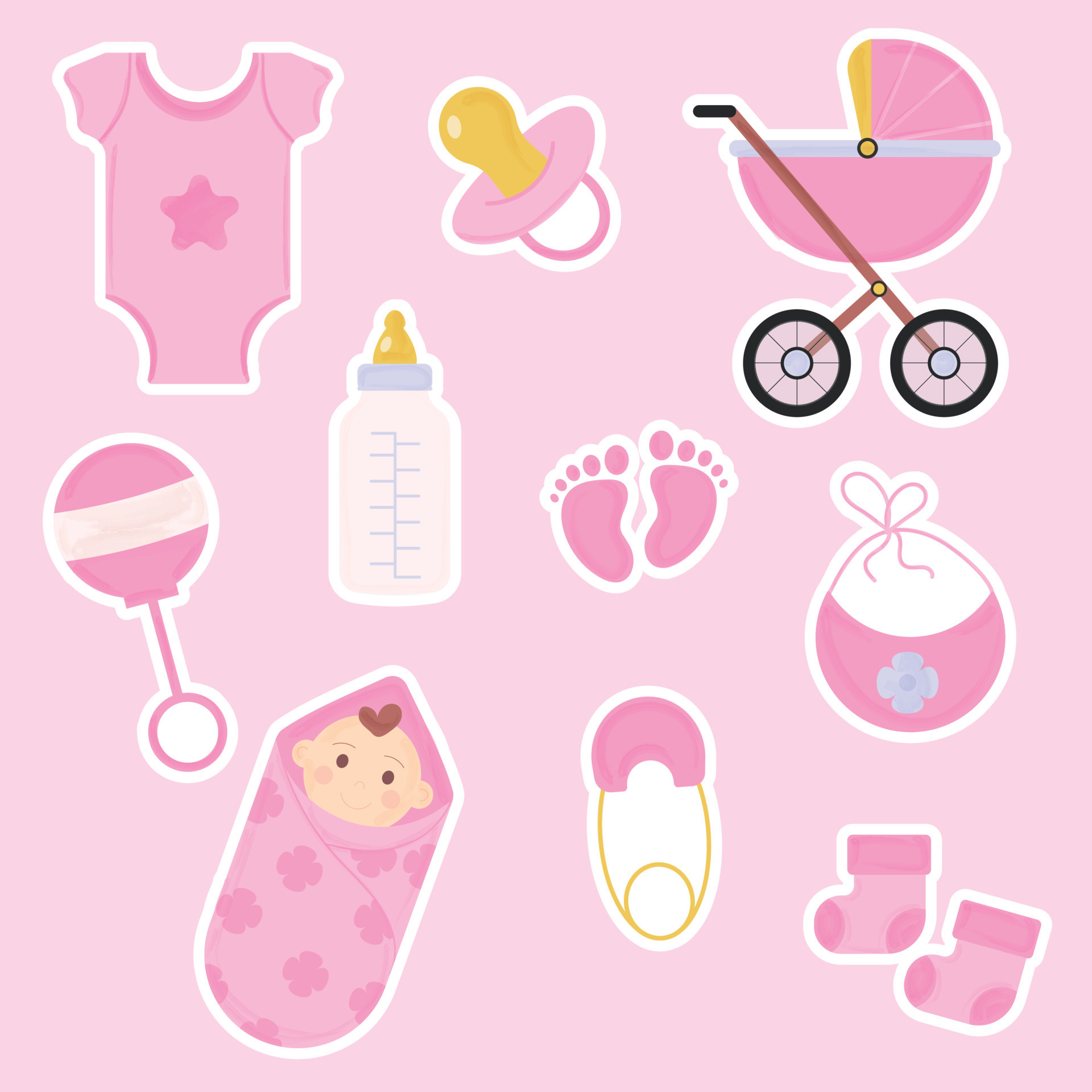 Set of baby shower stickers for a girl. Vector illustration 13439933 Vector  Art at Vecteezy
