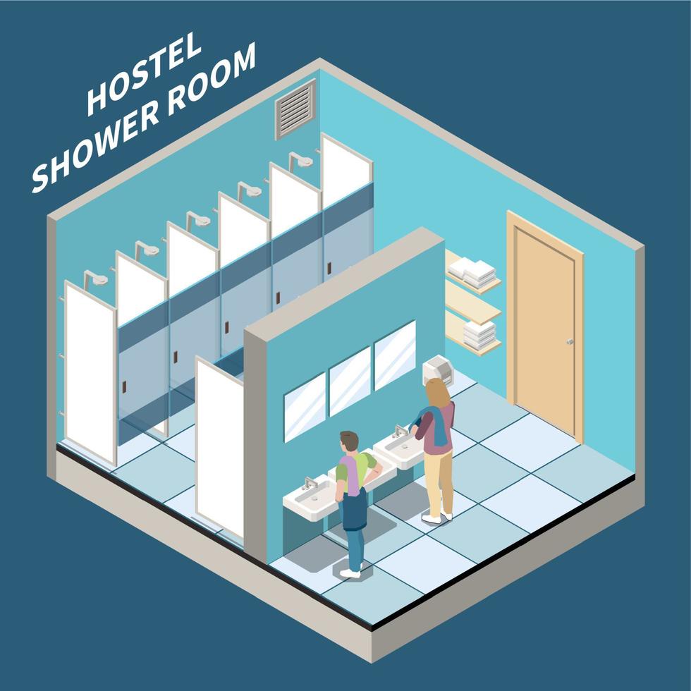 Hostel Shower Room Isometric Background vector