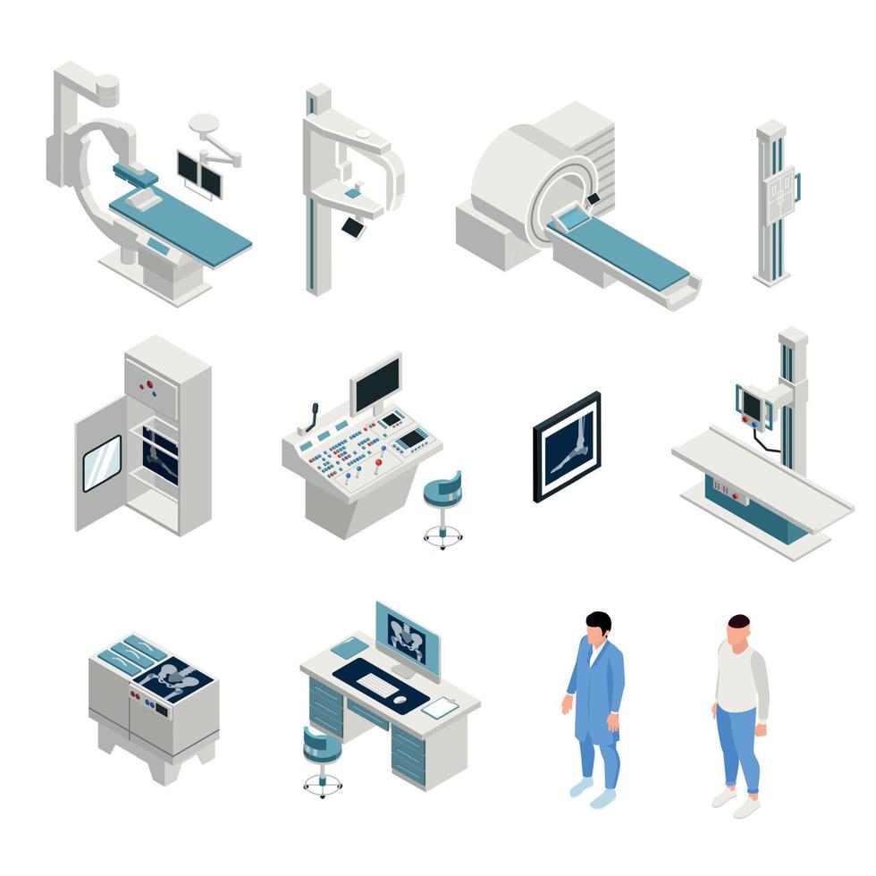 conjunto de iconos isométricos de rayos x vector