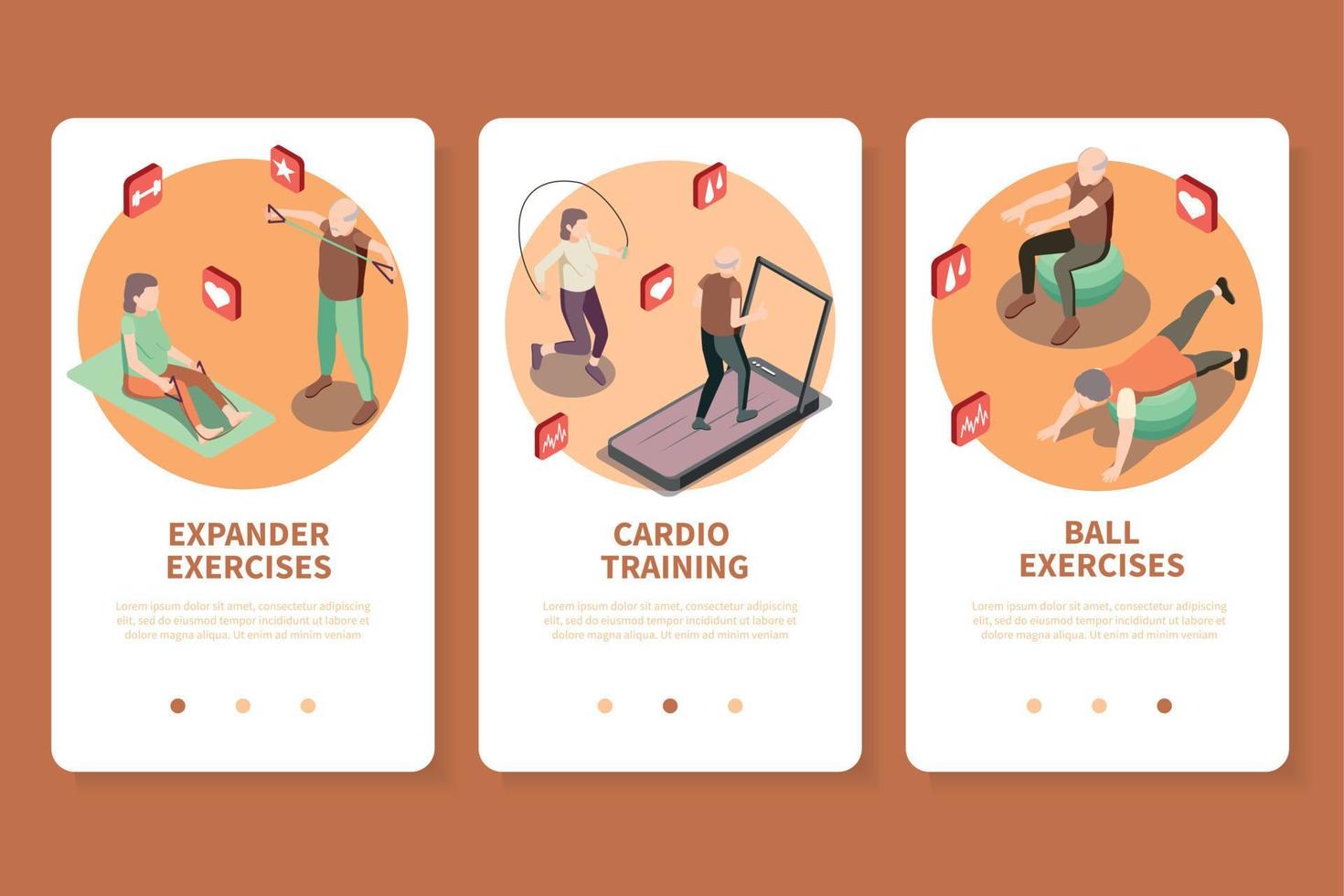 Old People Fitness Isometric App Design vector