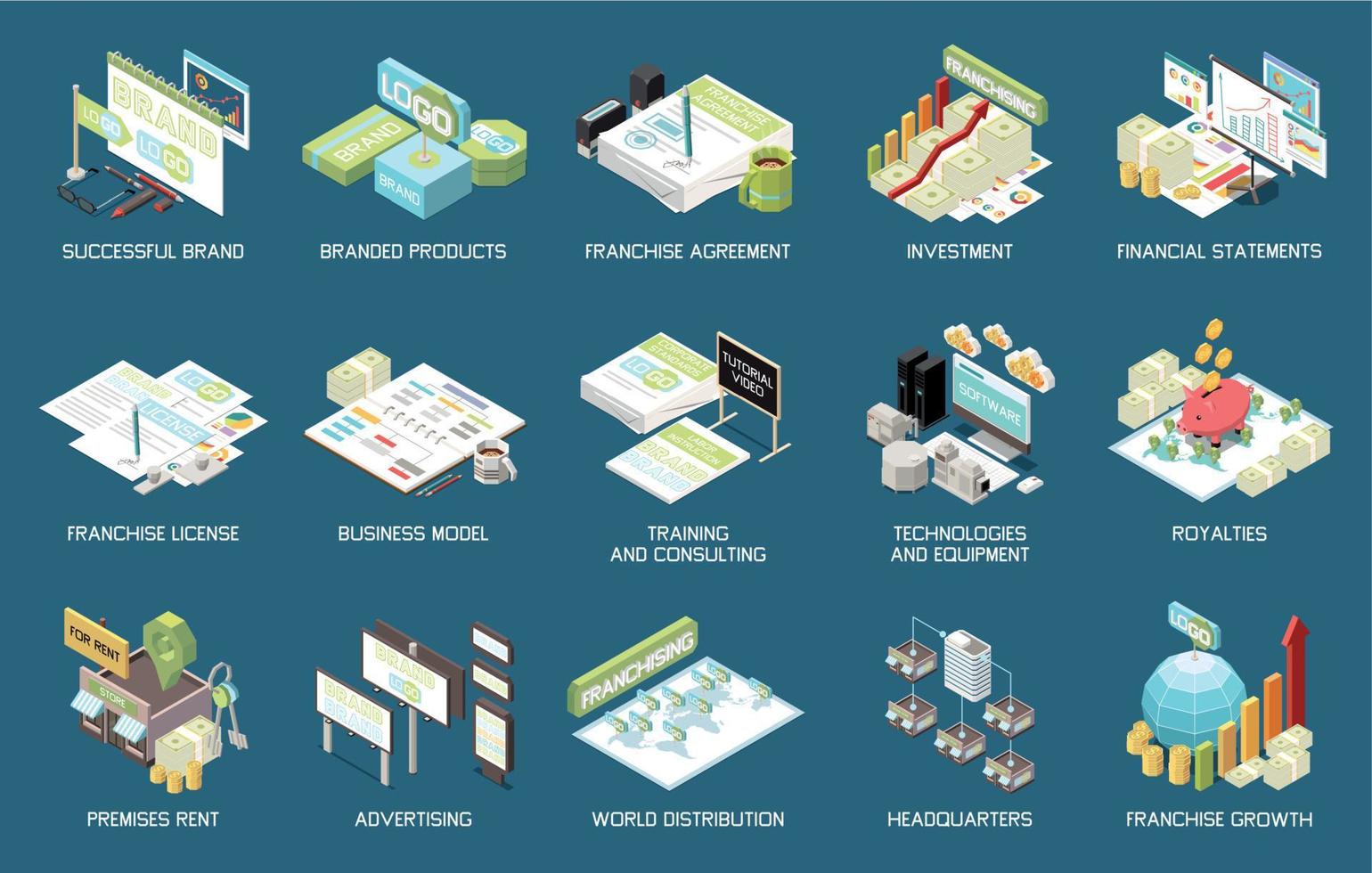 Franchising Isometric Set vector