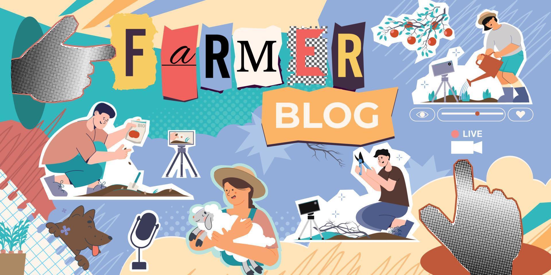 Farmer Blog Flat Collage vector