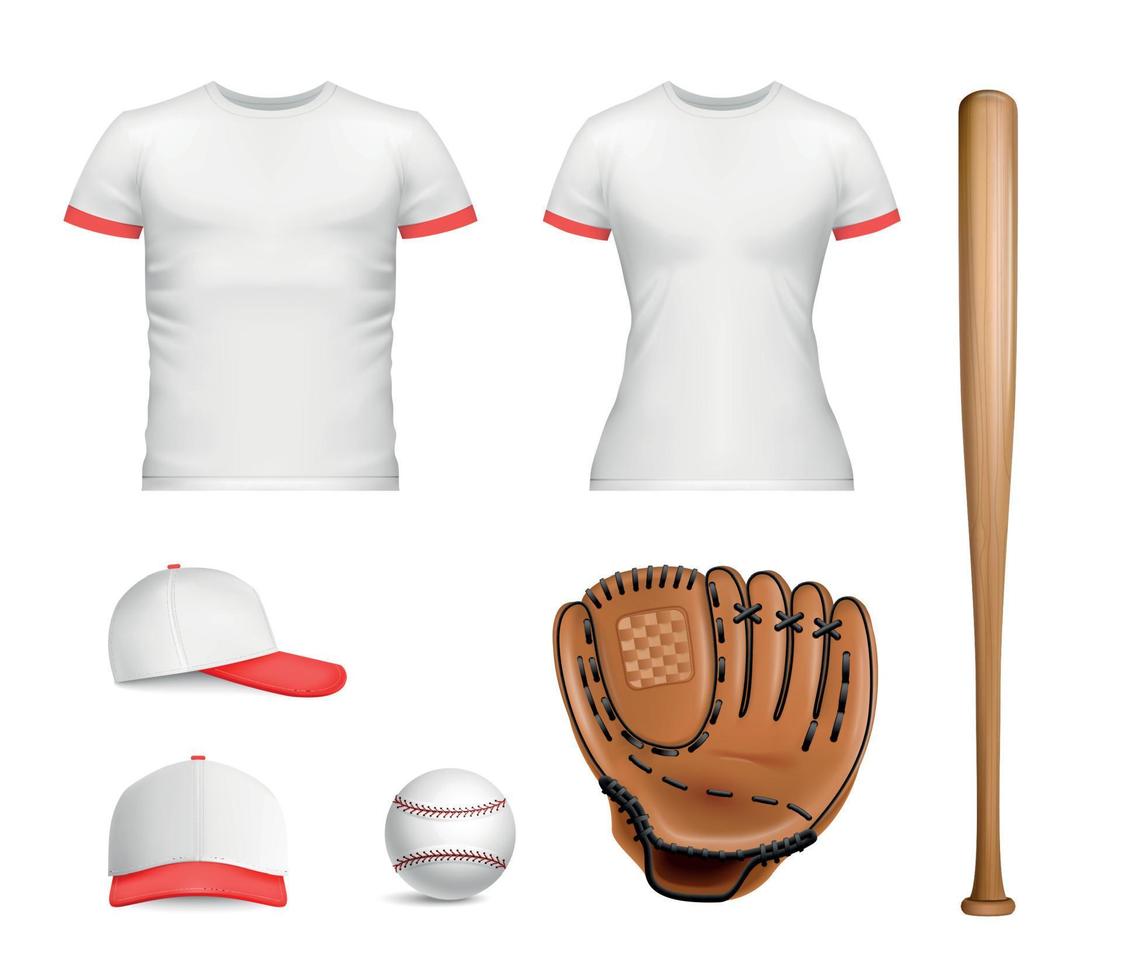 conjunto de iconos de maqueta de béisbol deportivo realista vector