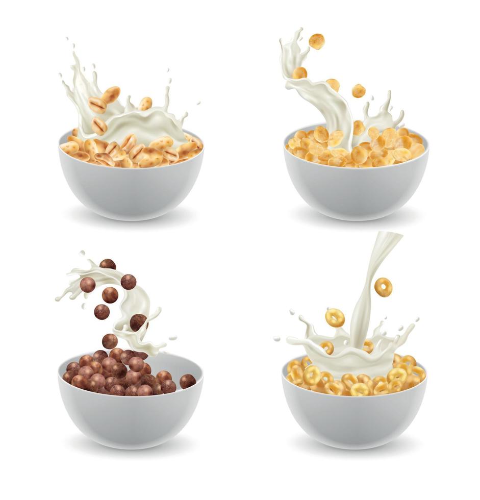 juego de platos de cereales para el desayuno vector