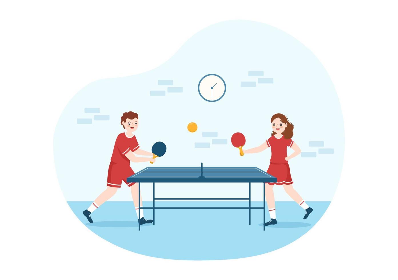 gente jugando deportes de tenis de mesa con raqueta y pelota de juego de ping pong en dibujos animados planos dibujados a mano ilustración de plantillas vector