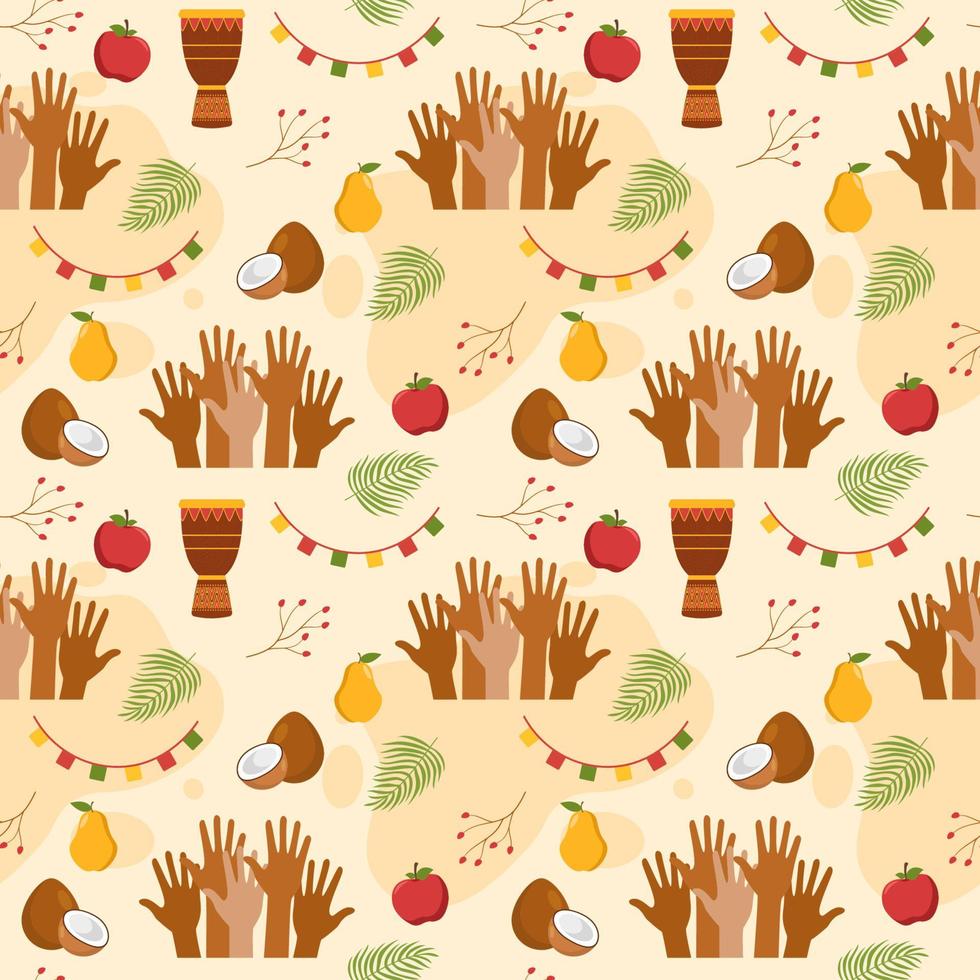 Happy Kwanzaa Holiday African Seamless Pattern Design with Festival Style Element on Template Hand Drawn Cartoon Flat Illustration vector
