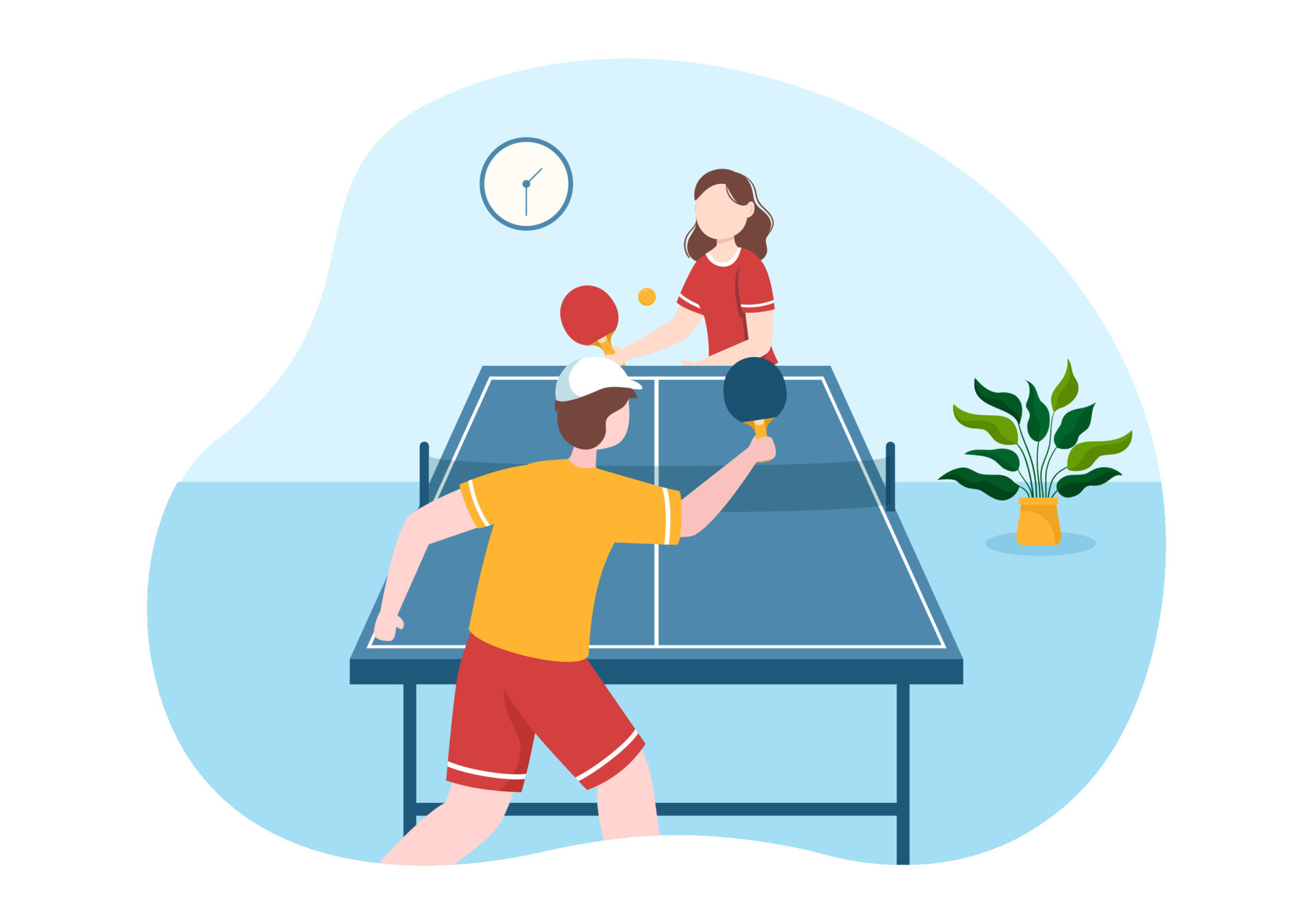 People Playing Table Tennis Sports with Racket and Ball of Ping Pong