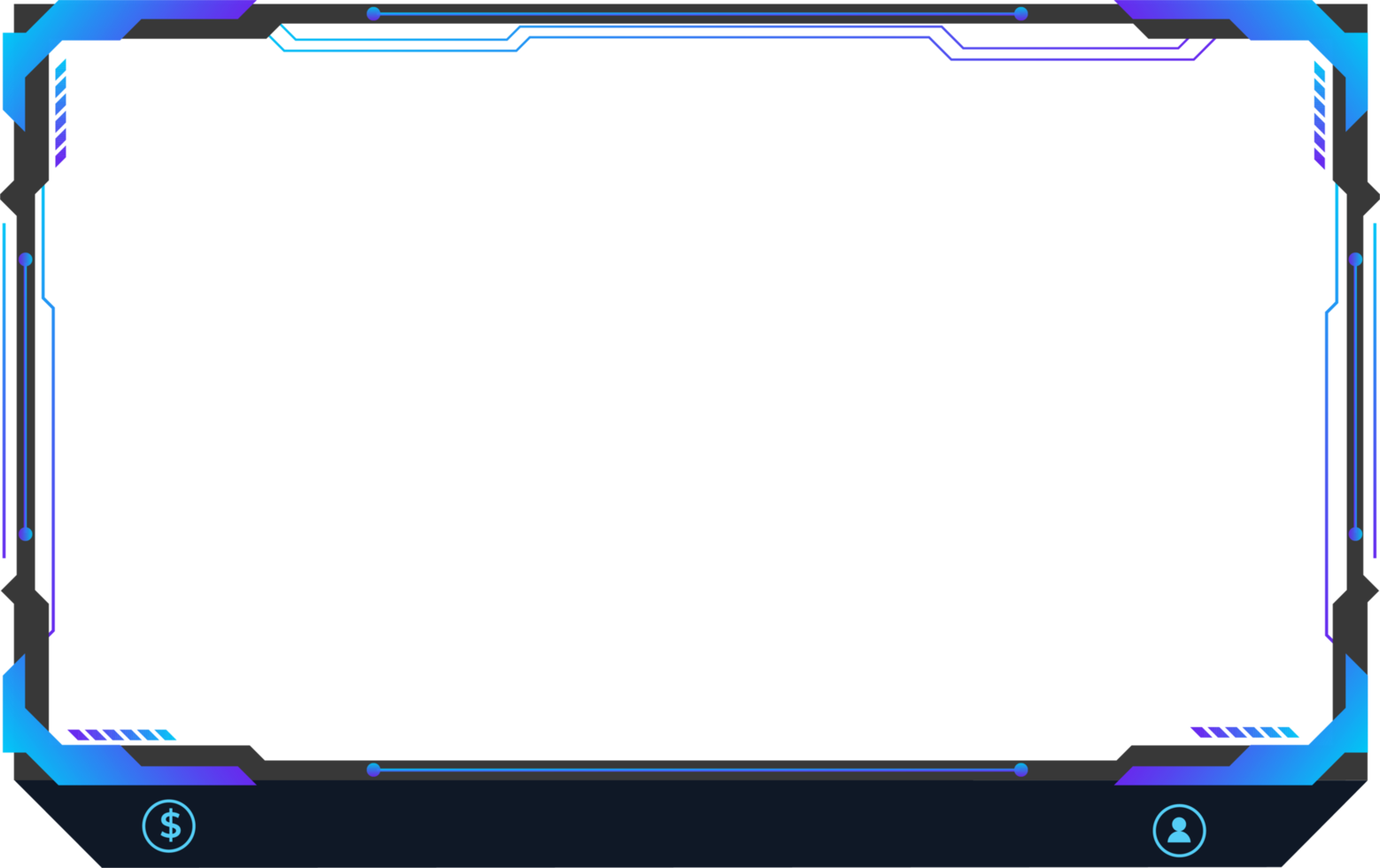 Futuristic live streaming overlay vector with frosty blue color. Live gaming screen panel and broadcast frame PNG with abstract shapes. Streaming panel overlay PNG for gamers.