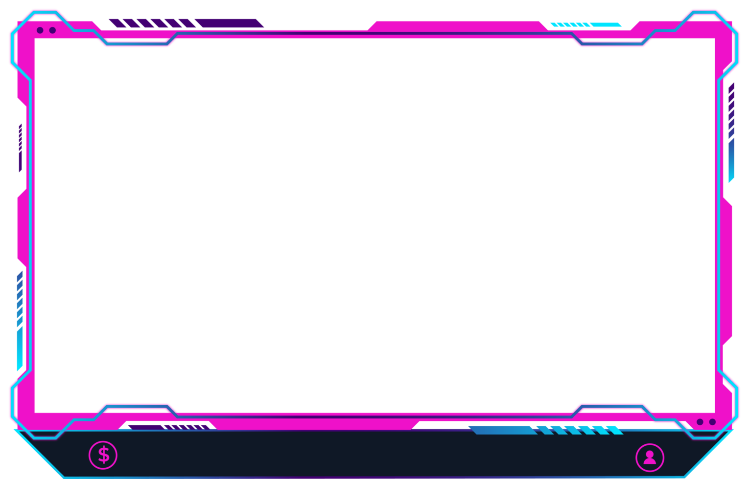 Live screen panel decoration with yellow and purple colors. Streaming icon elements with a screen border PNG. Live broadcast or streaming overlay panel decoration PNG image for gamers.