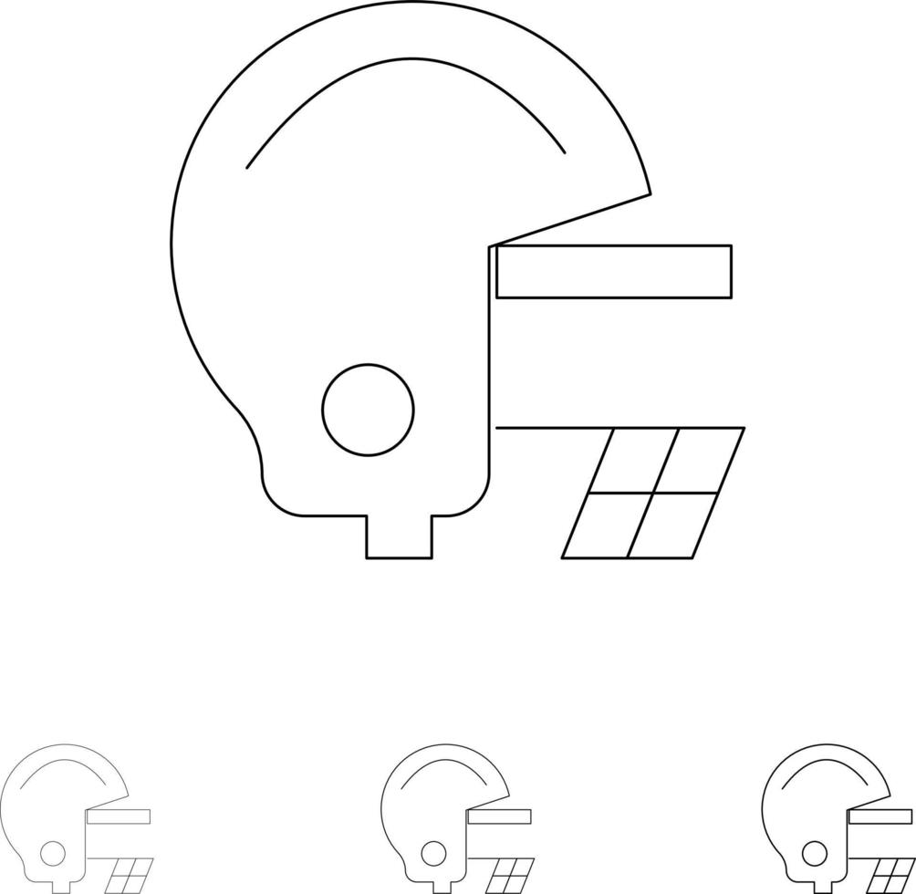 American Football Helmet Bold and thin black line icon set vector