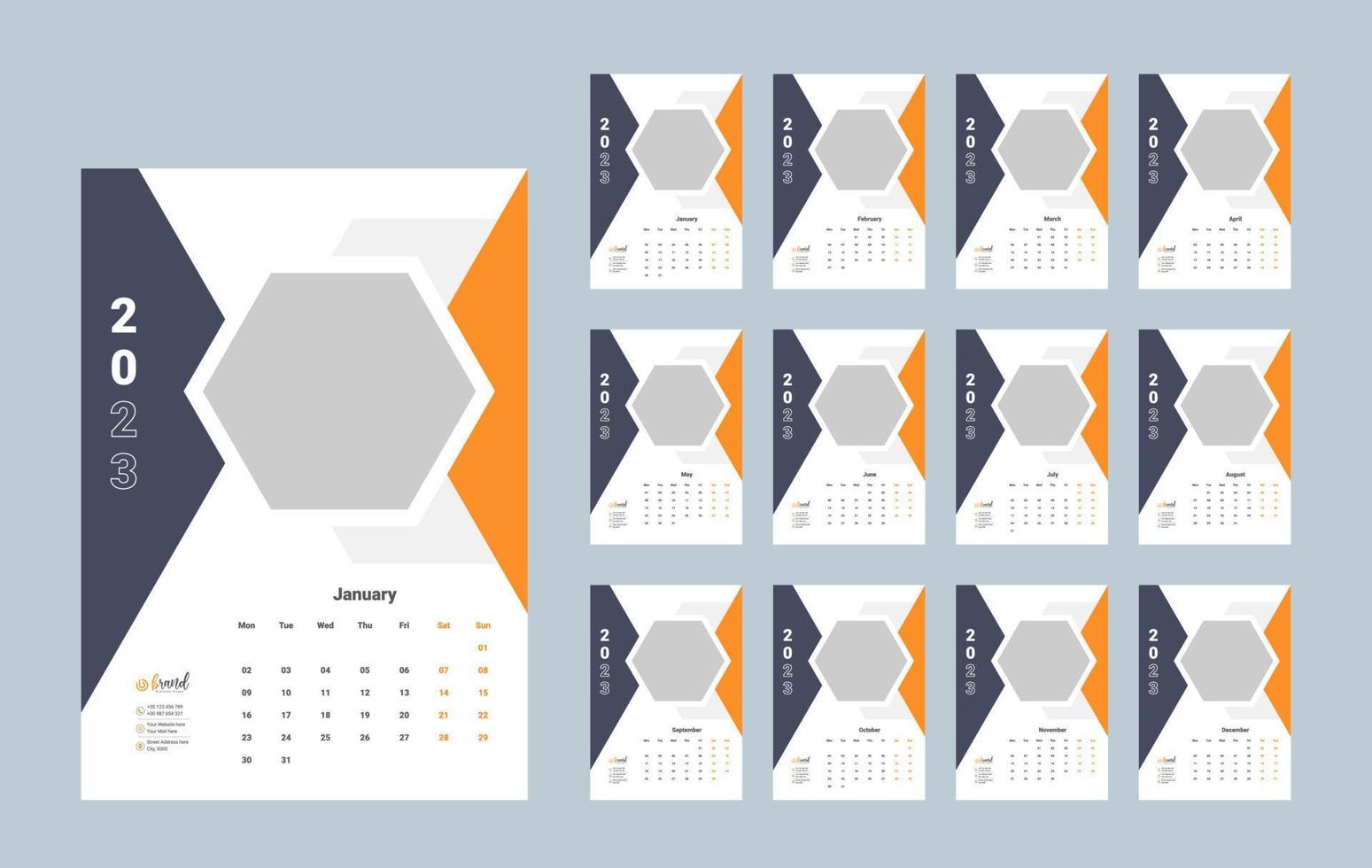 Wall Calendar 2023 Template Design vector