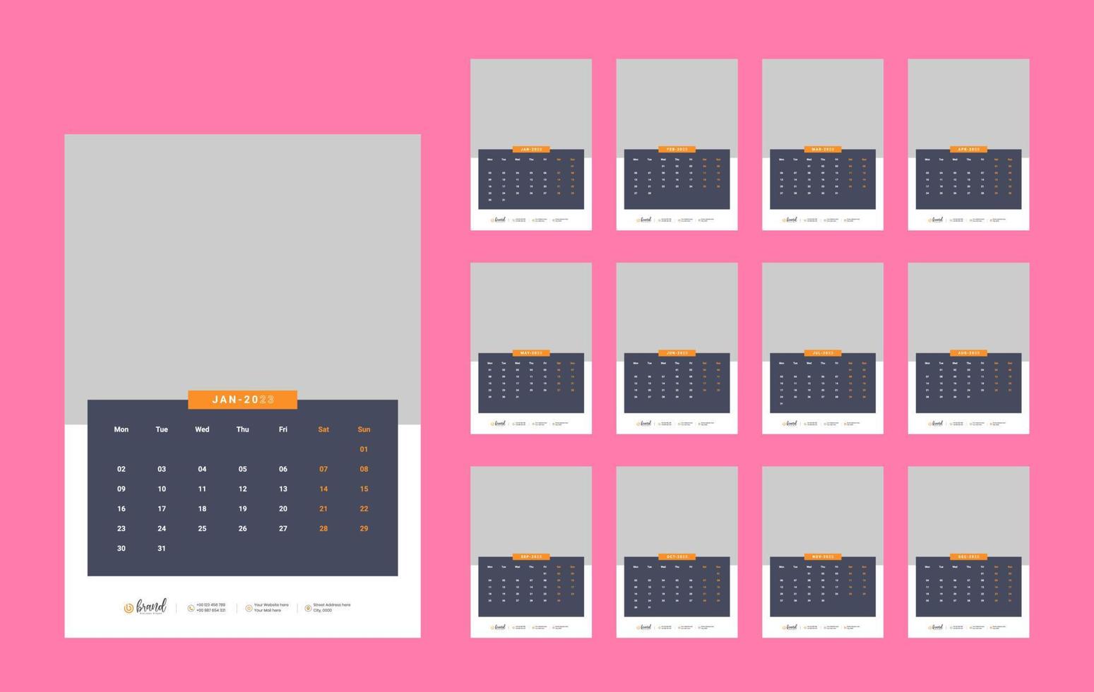 Wall Calendar 2023 Template Design vector