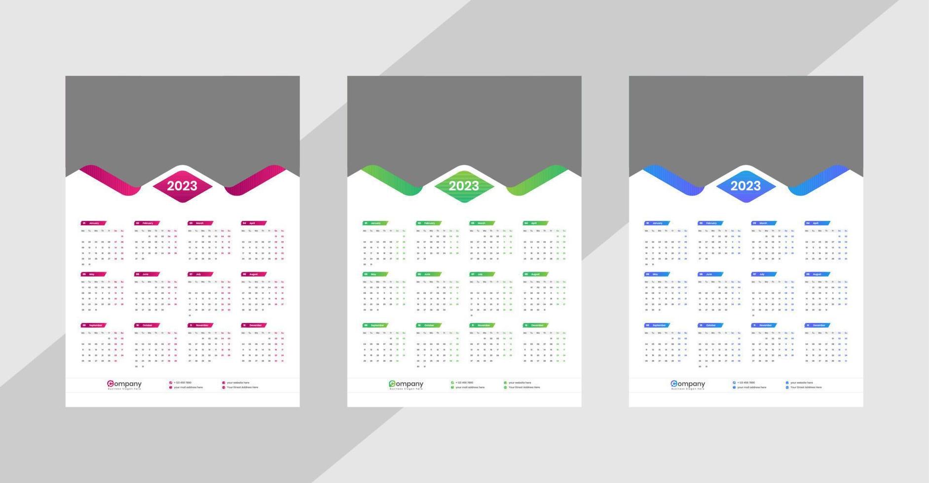 calendario de pared de una página 2023 vector