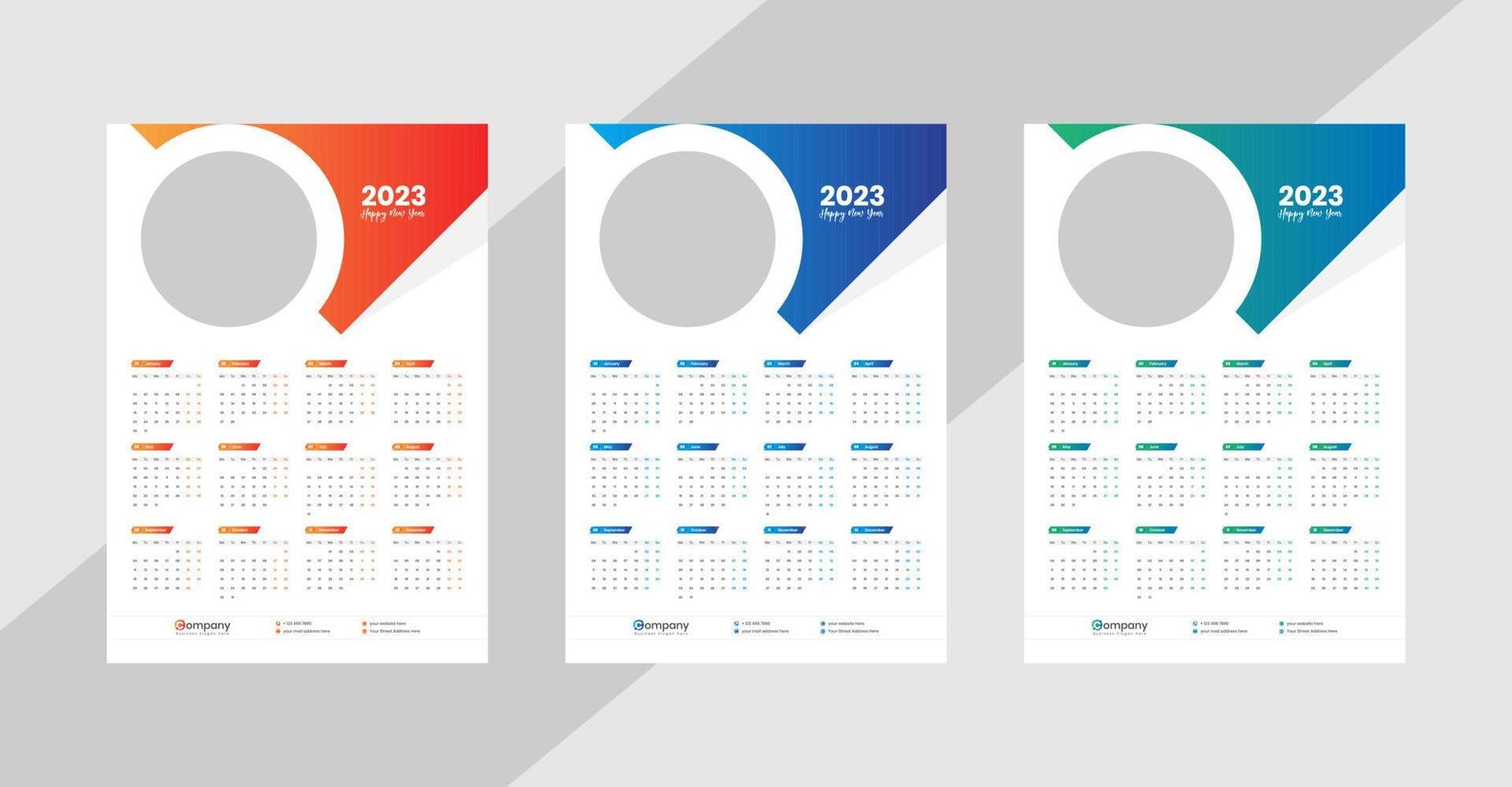 calendario de pared de una página 2023 vector