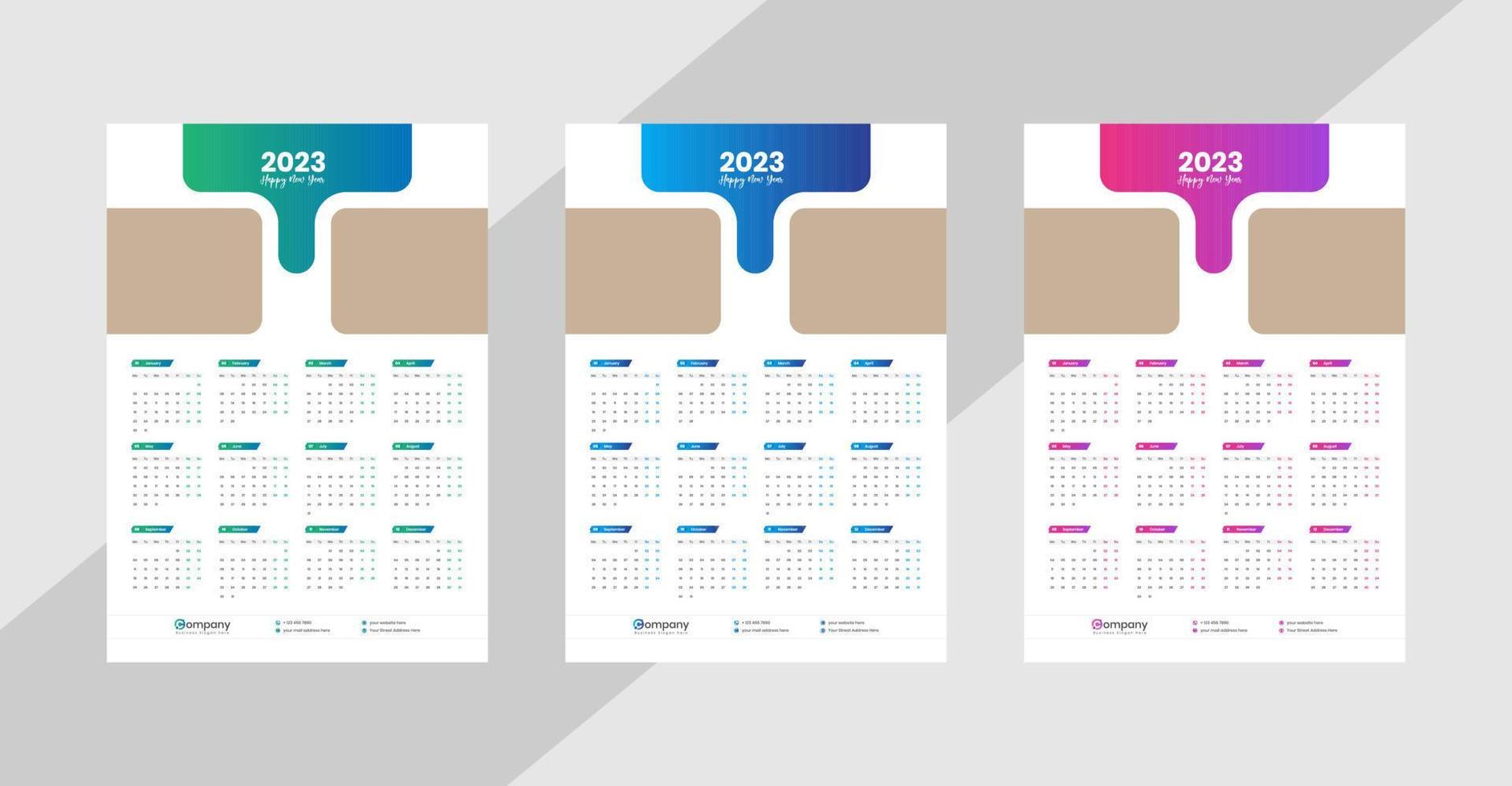 calendario de pared de una página 2023 vector