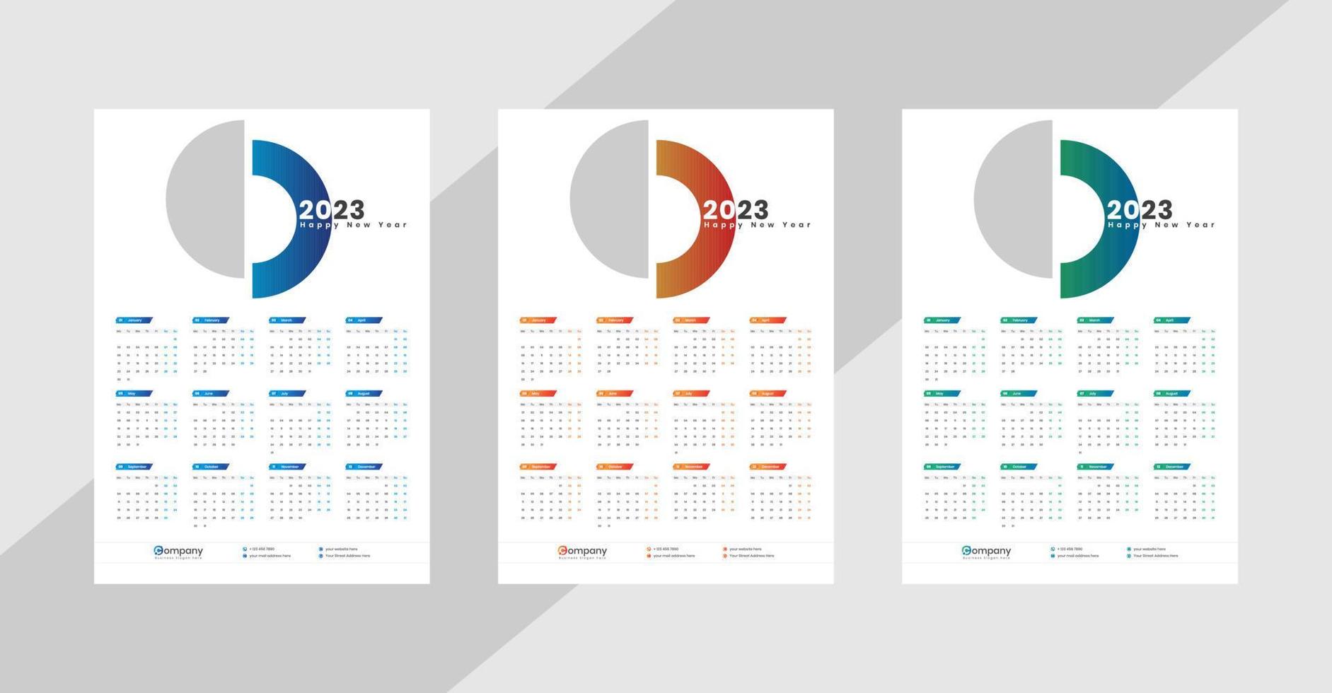 calendario de pared de una página 2023 vector