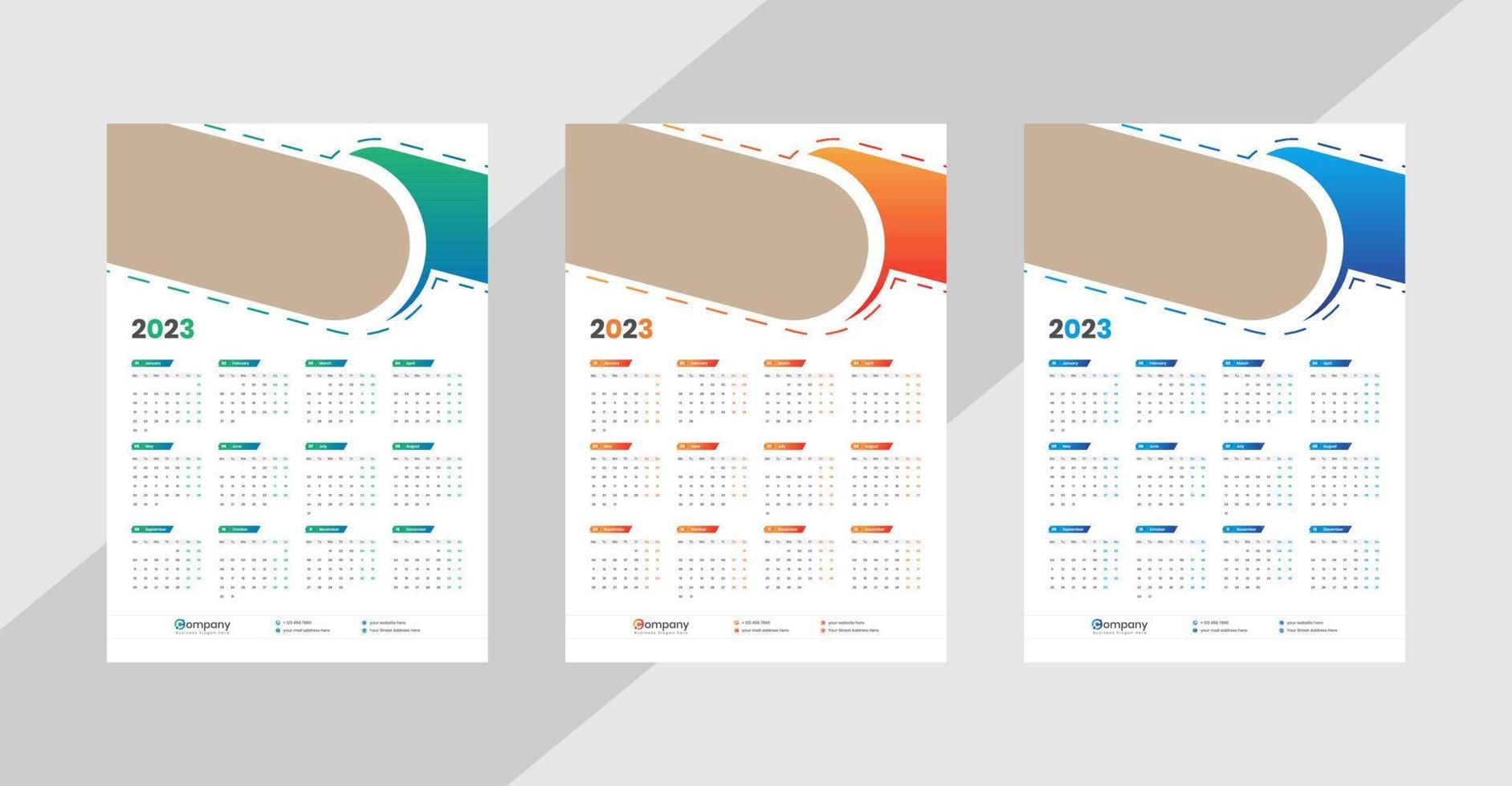 calendario de pared de una página 2023 vector