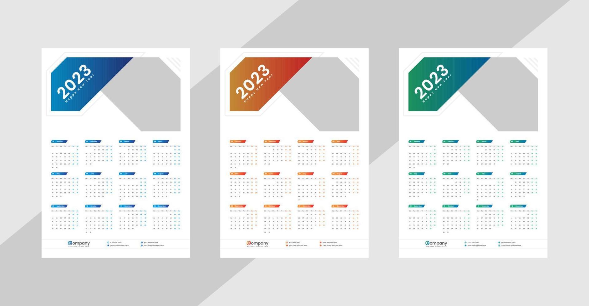 calendario de pared de una página 2023 vector