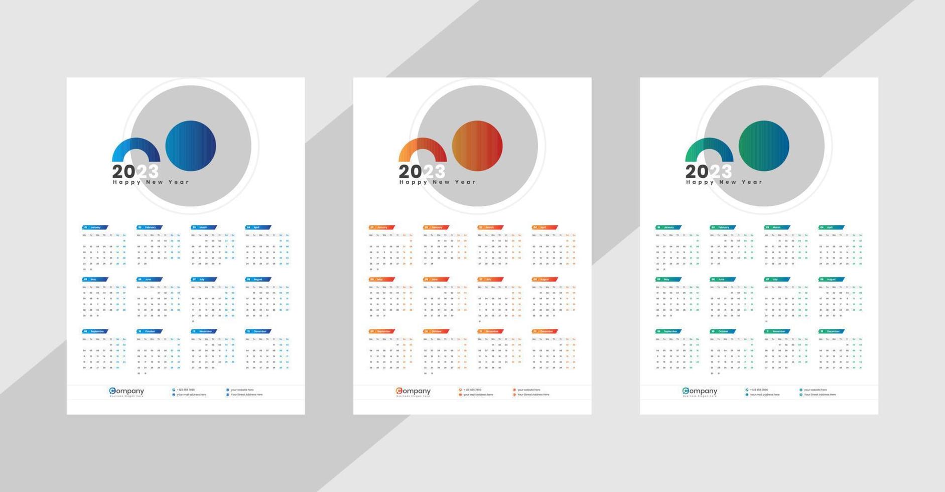 calendario de pared de una página 2023 vector