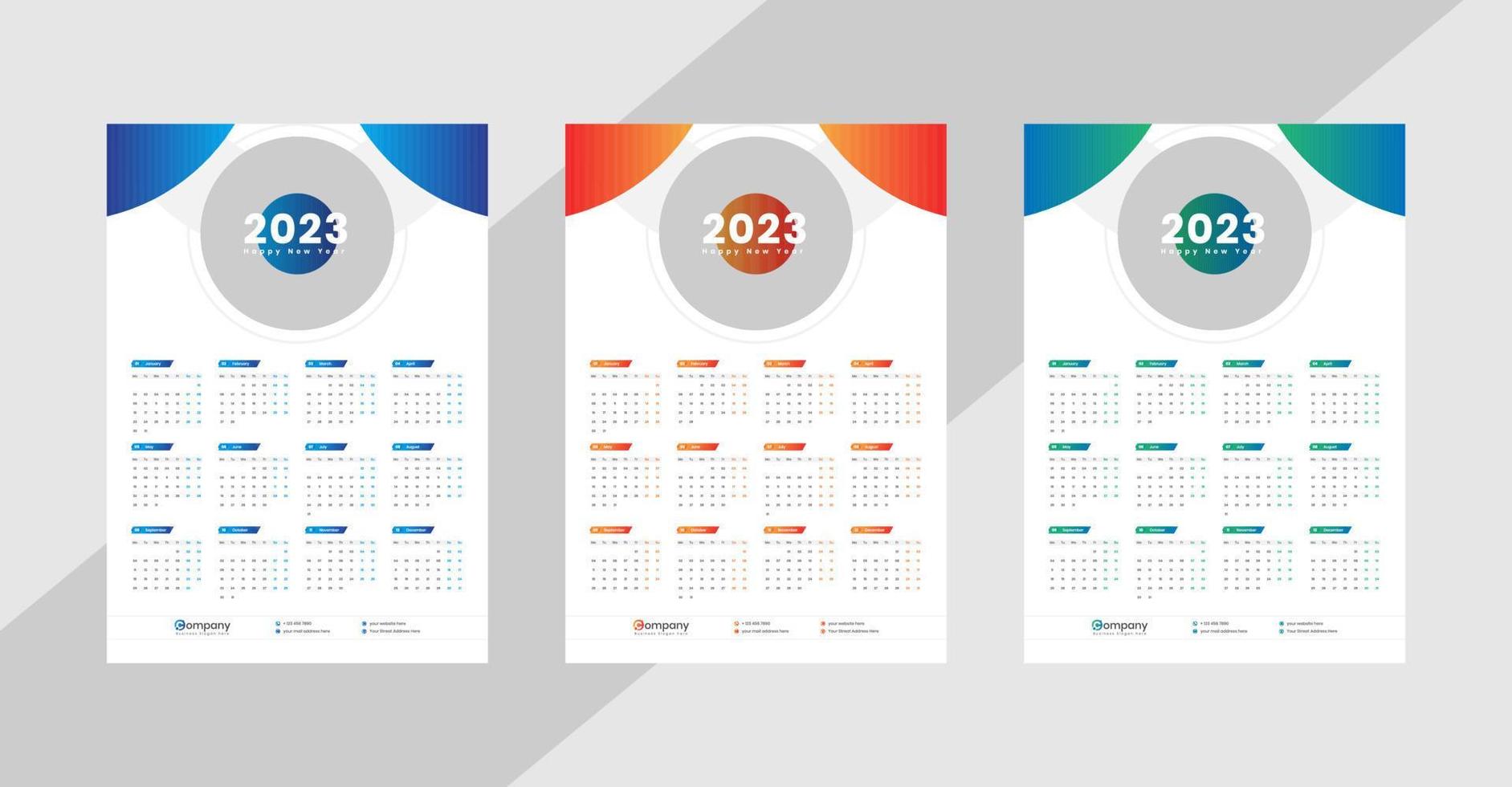 calendario de pared de una página 2023 vector