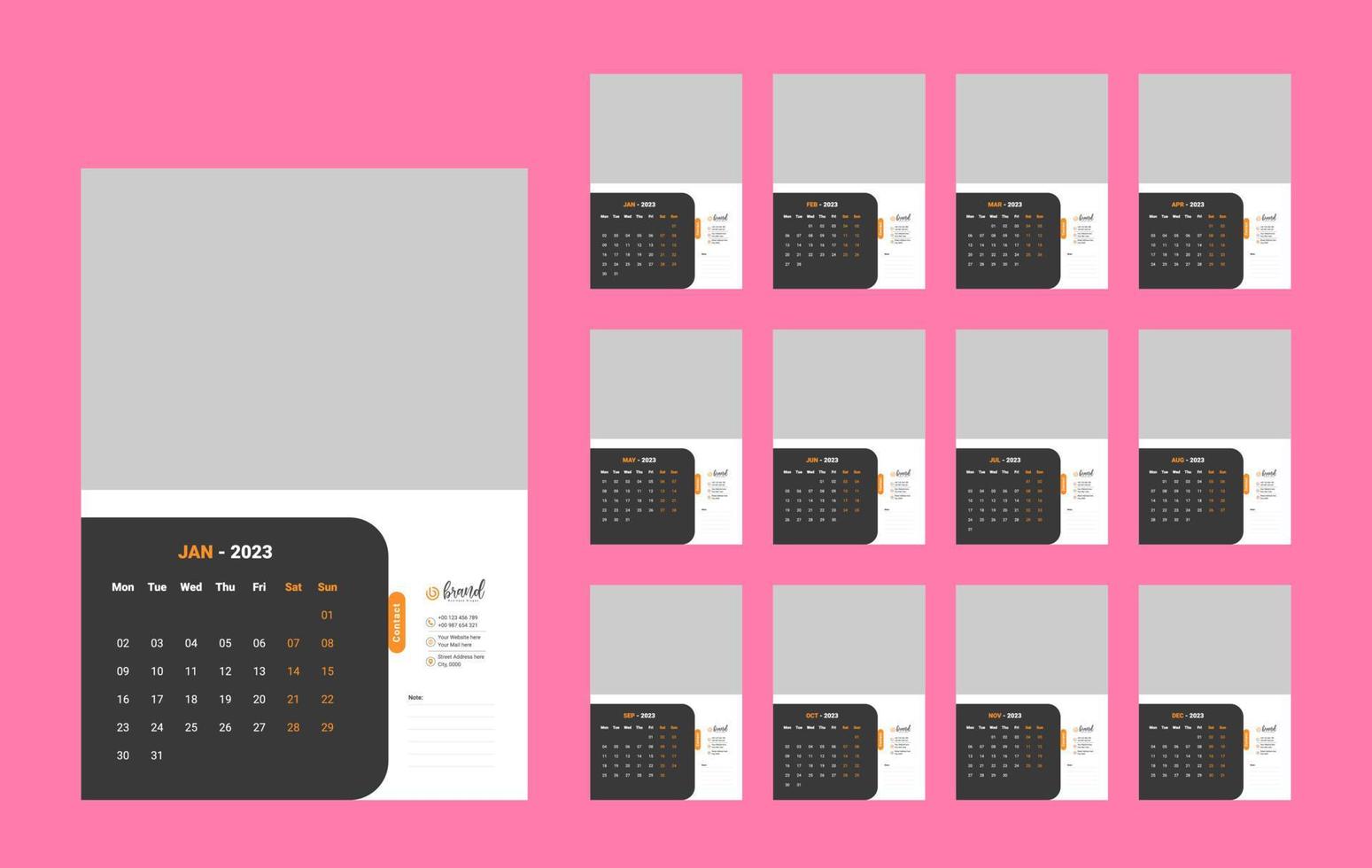 Wall Calendar 2023 Template Design vector