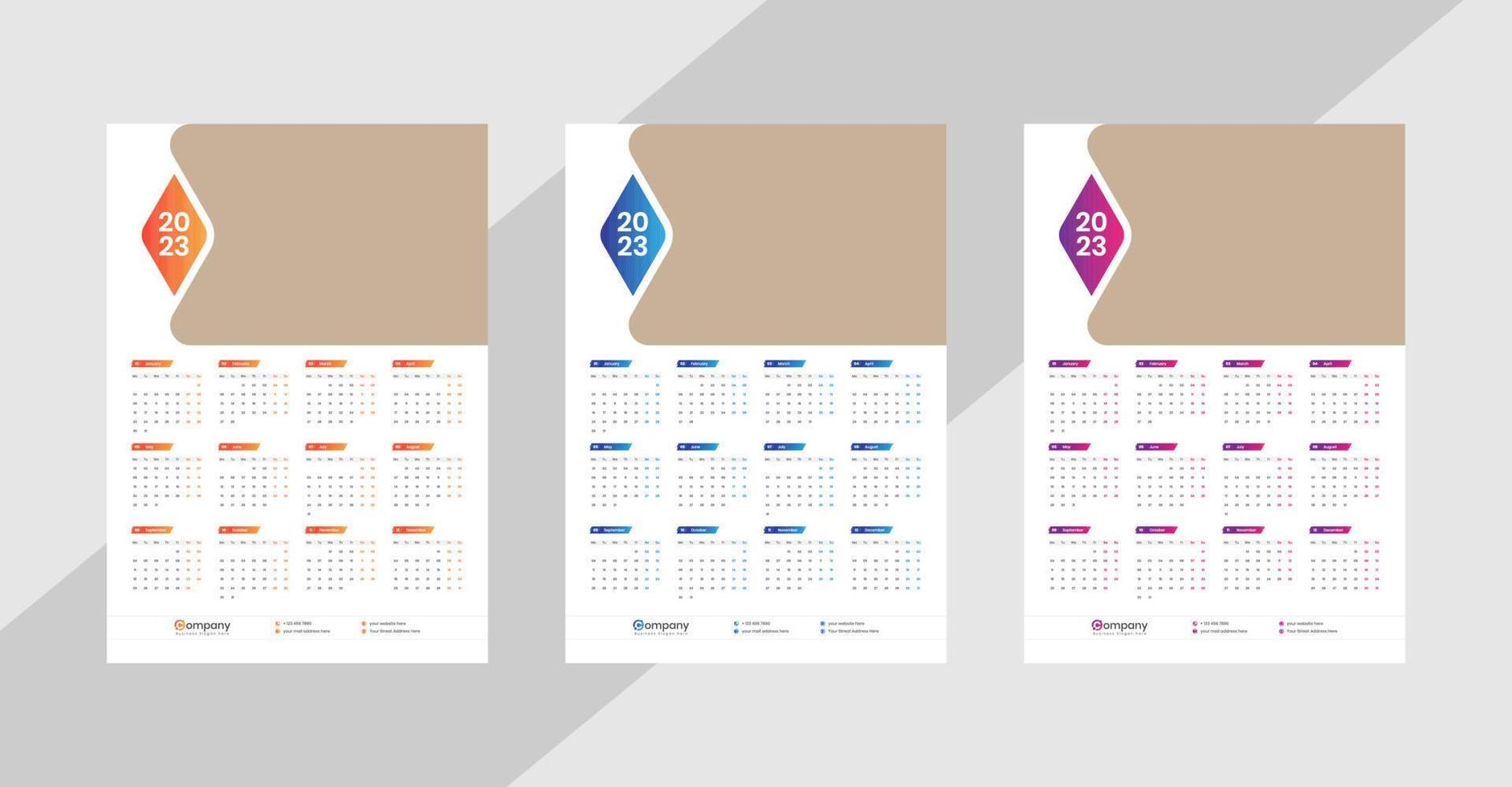 One Page Wall Calendar 2023 vector
