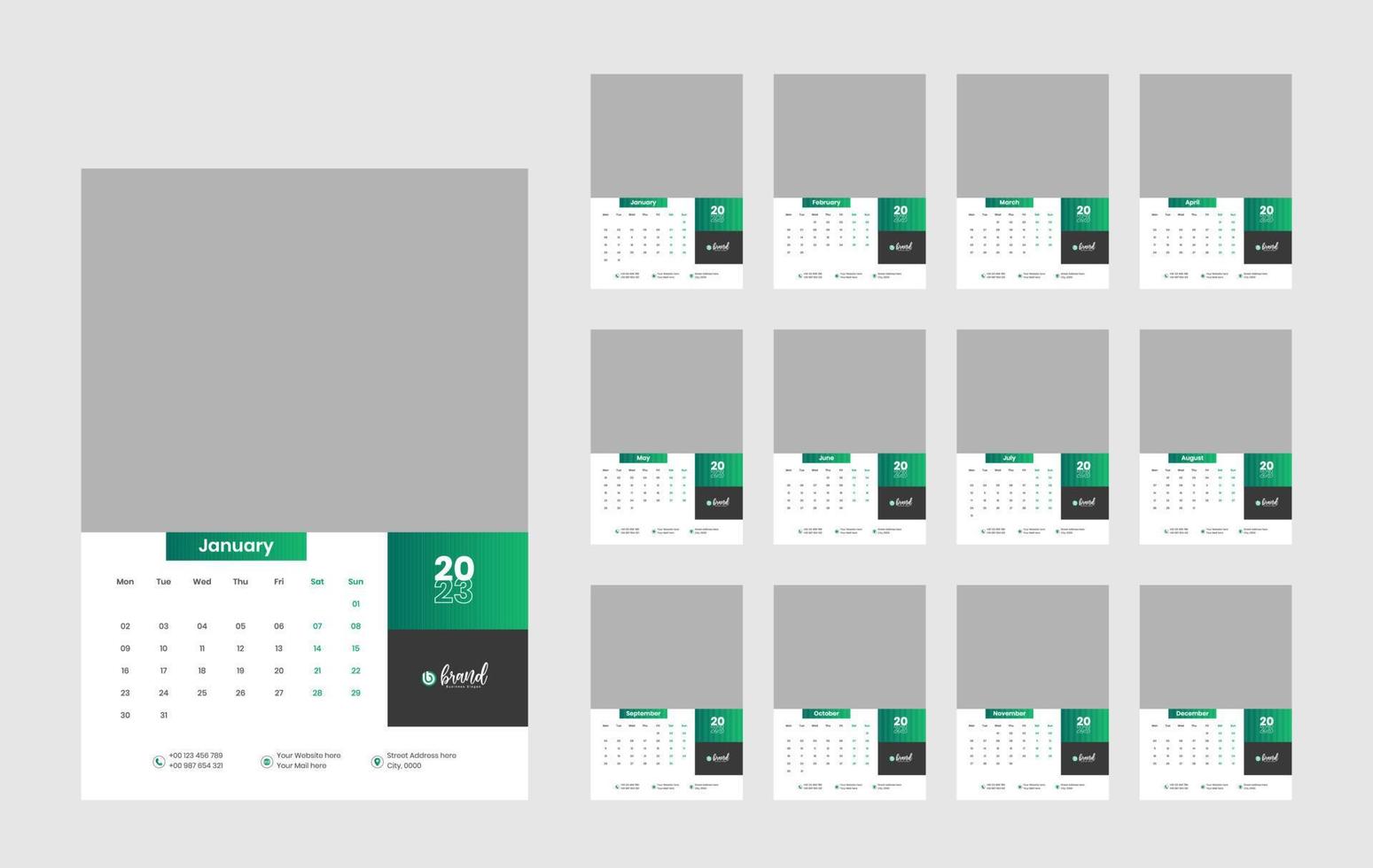 Wall Calendar 2023 Template Design vector